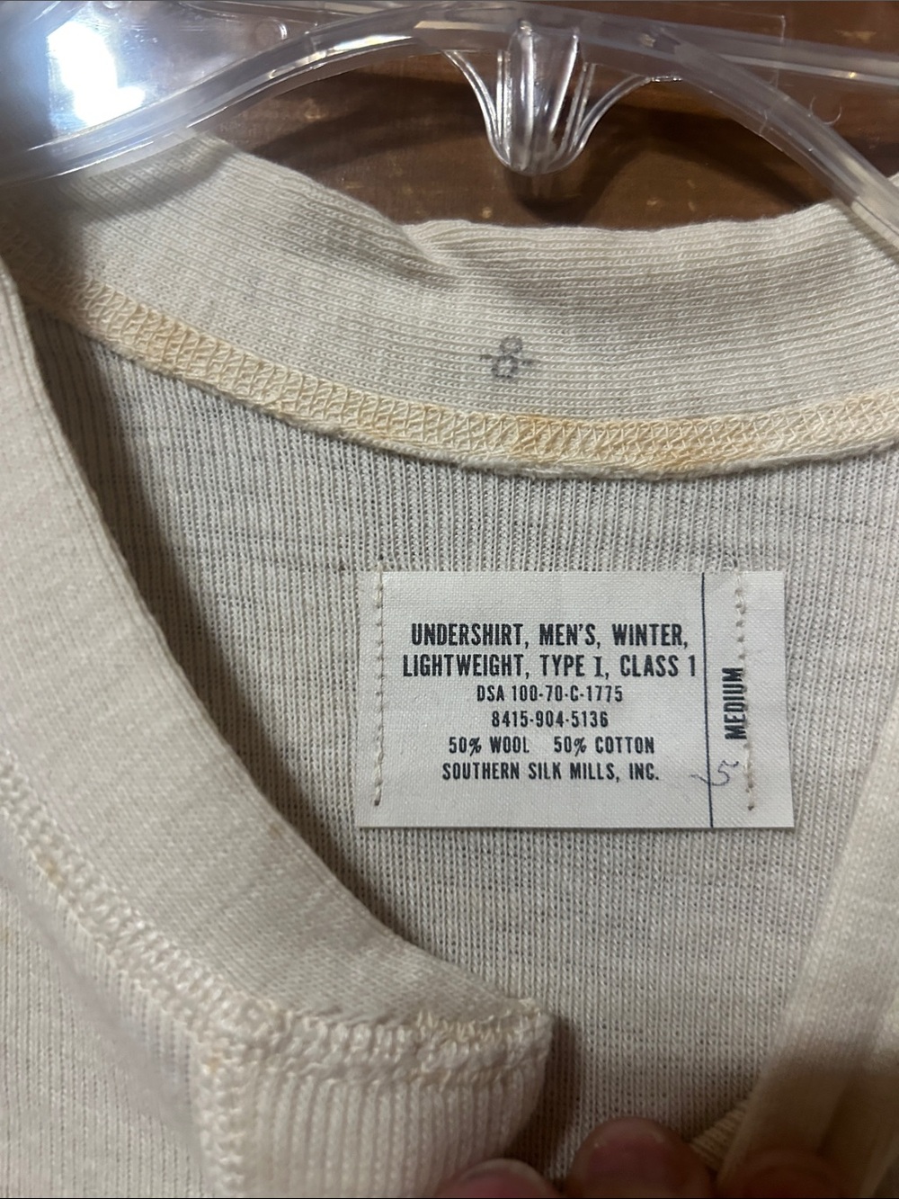 Title: Vintage Men’s Wool Cotton Winter Undershirt Cream medium - Picture 2 of 4
